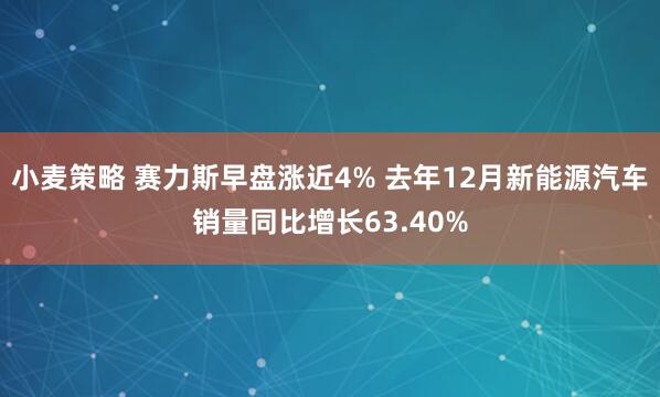 小麦策略 赛力斯早盘涨近4% 去年12月新能源汽车销量同比增长63.40%